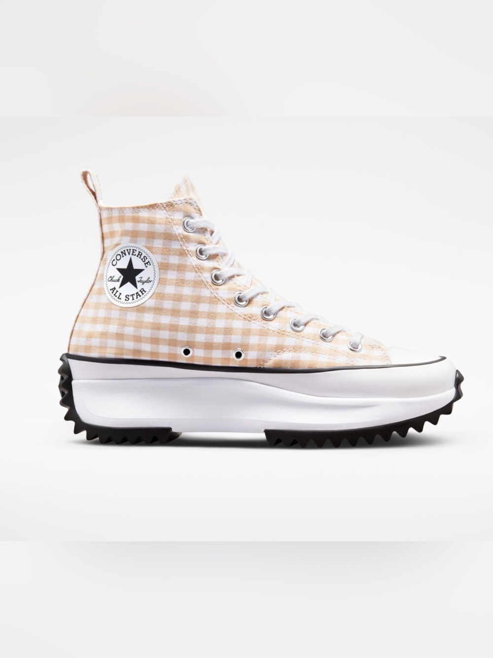 Converse Run Star Hike High Top Sneaker in Beige Gingham size 8 1/2
